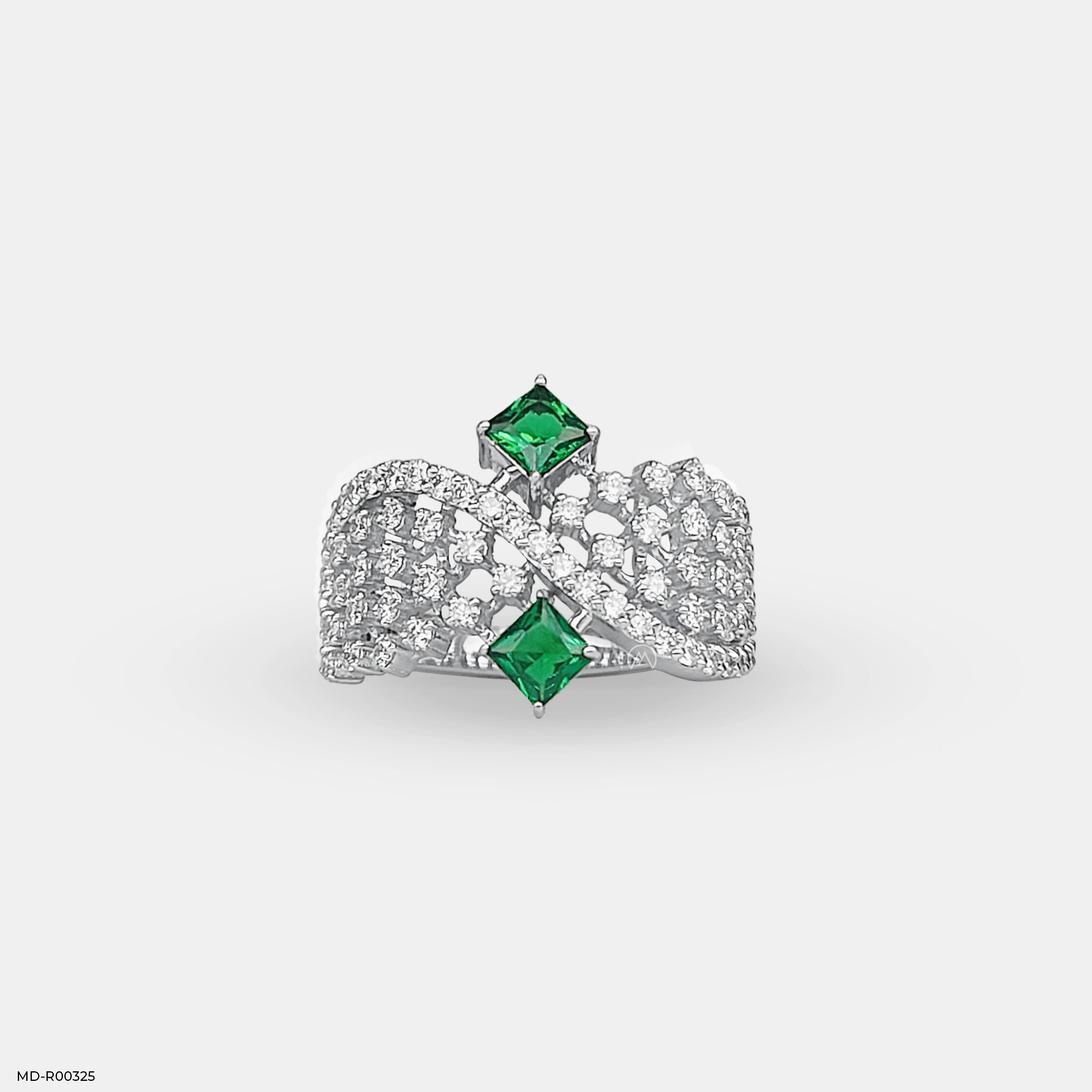 0.5 Carat Criss Cross Green Stone Lab Diamond Ring