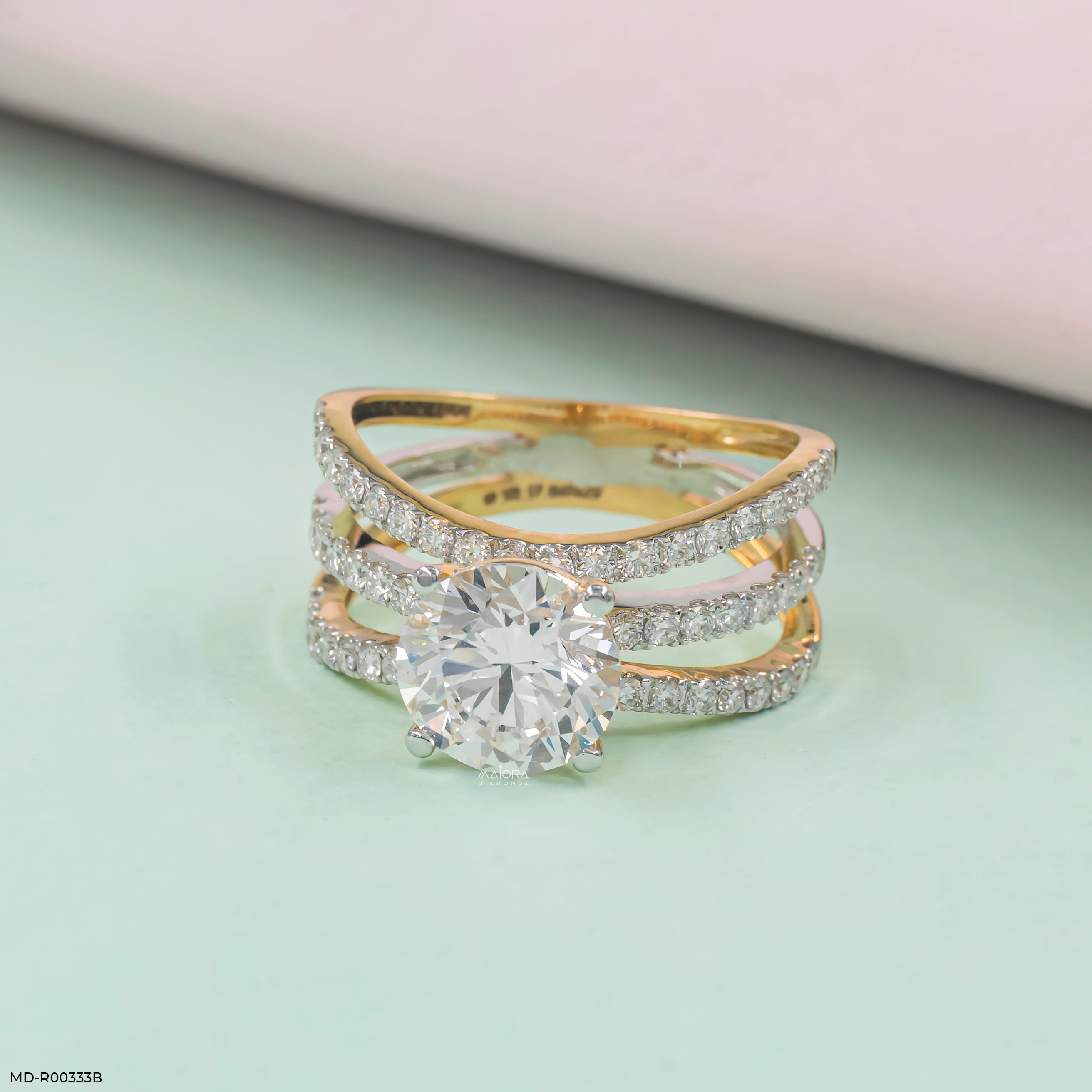 2.69 Carat Round Solitaire Trinity Lab Diamond Ring 14K Yellow Gold