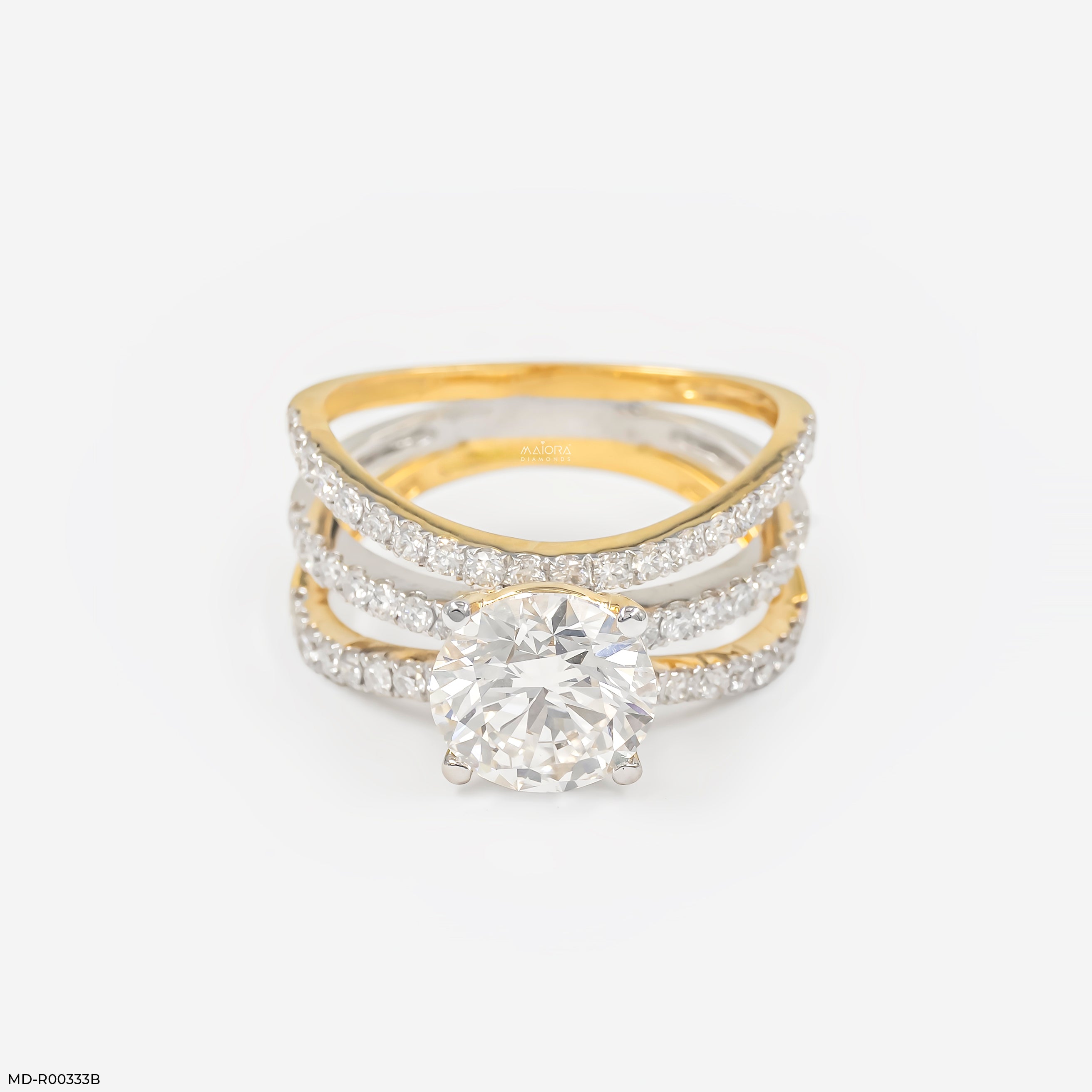 2.69 Carat Round Solitaire Trinity Lab Diamond Ring 14K Yellow Gold