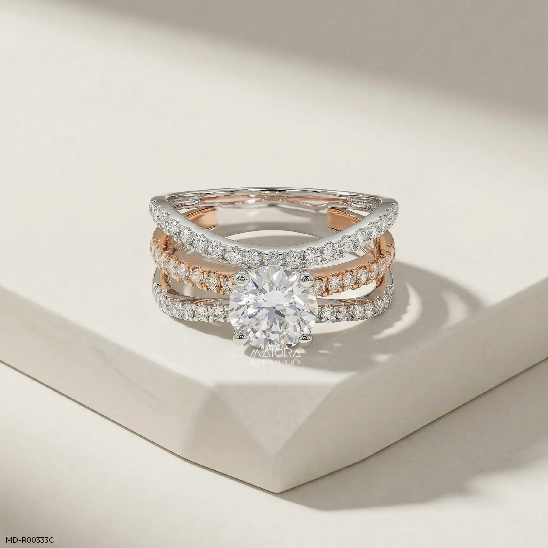 1.5 Carat Round Solitaire Trinity Lab Diamond Ring 14K Rose Gold