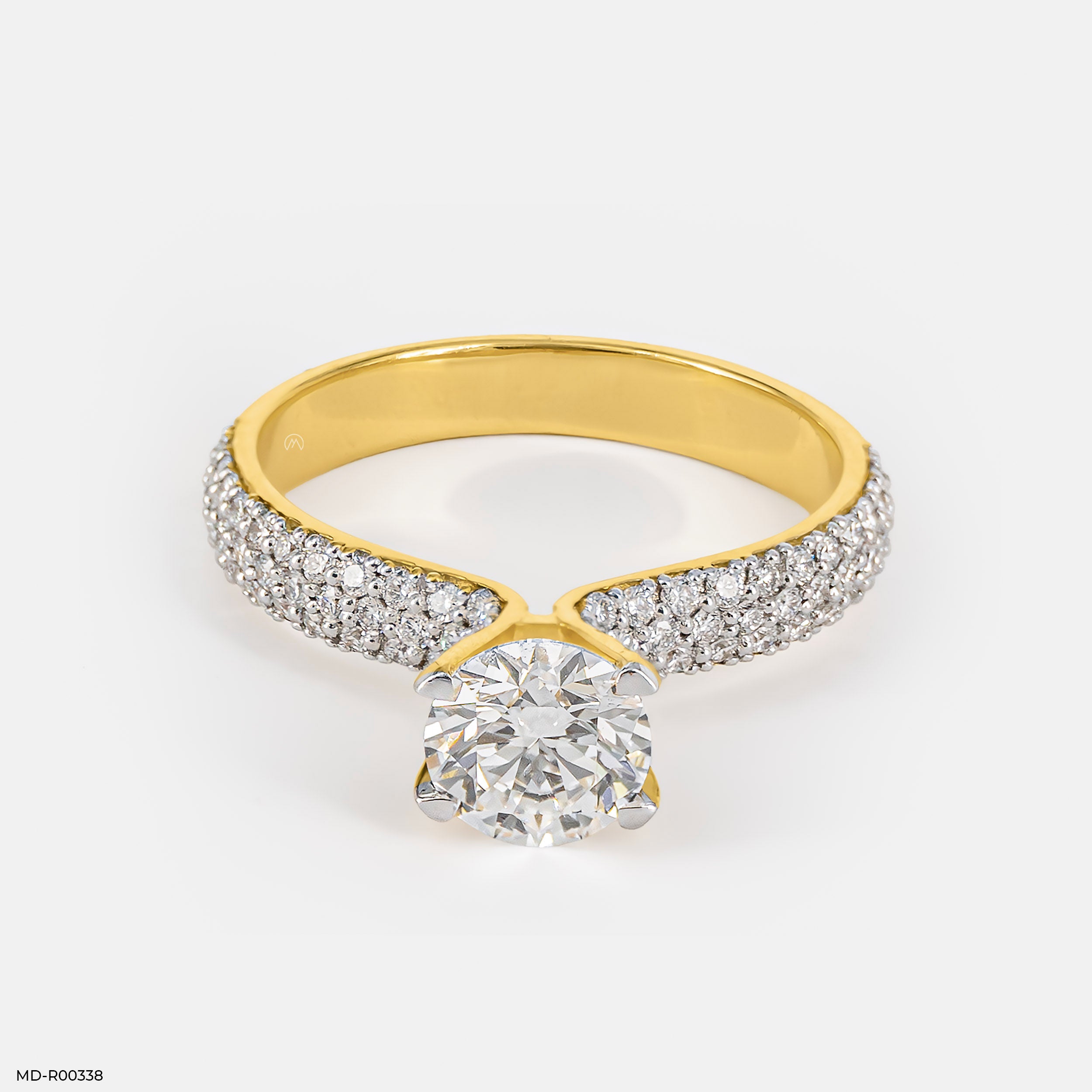 1 Carat Round Solitaire Micropave Ring 14K Yellow Gold