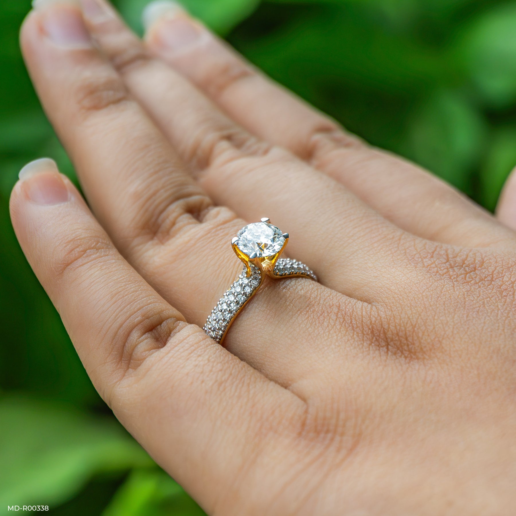 1 Carat Round Solitaire Micropave Ring 18K Rose Gold