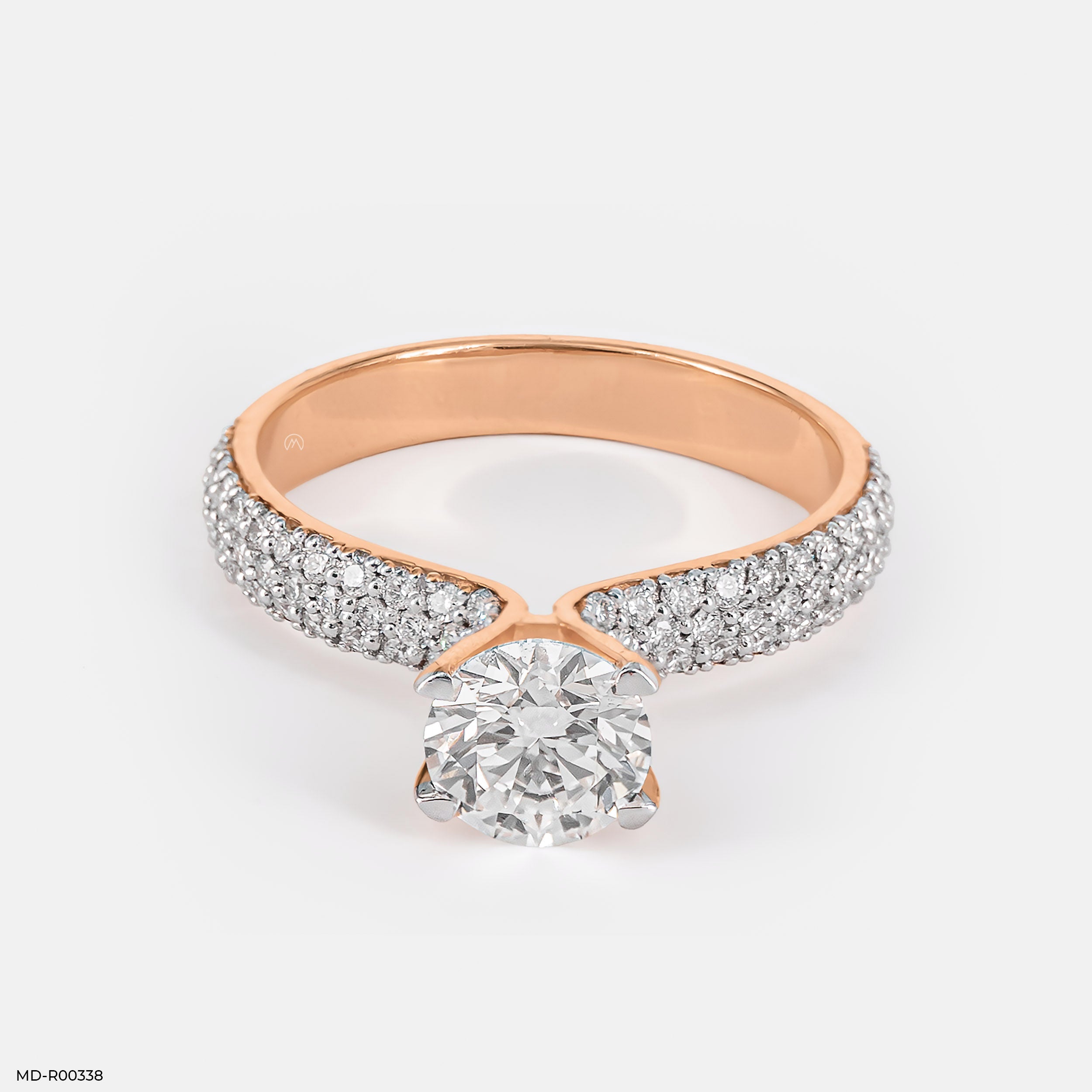 1 Carat Round Solitaire Micropave Ring 14K Rose Gold