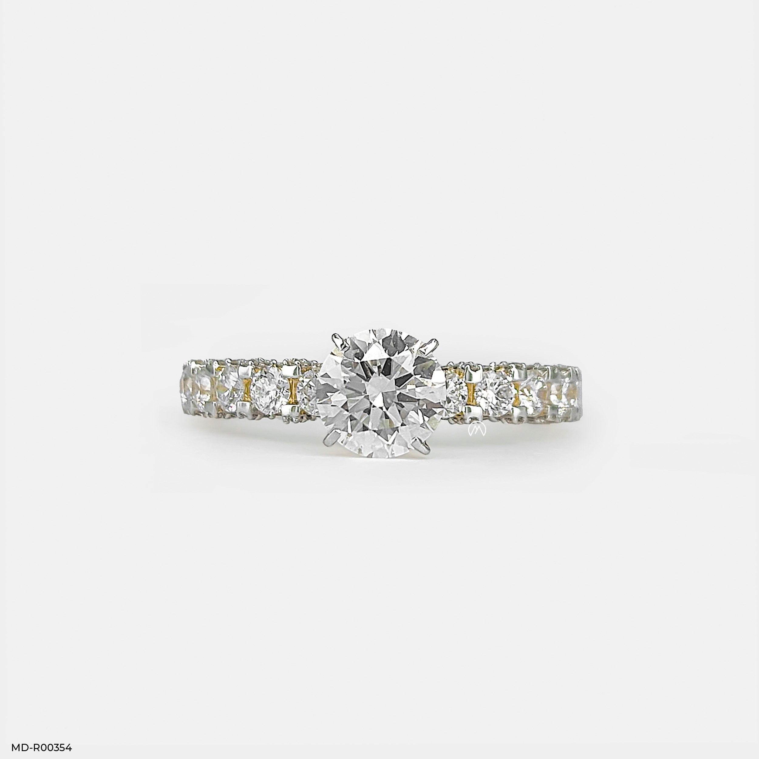 1 Carat Round Classic Side Diamond Ring 18K Yellow Gold