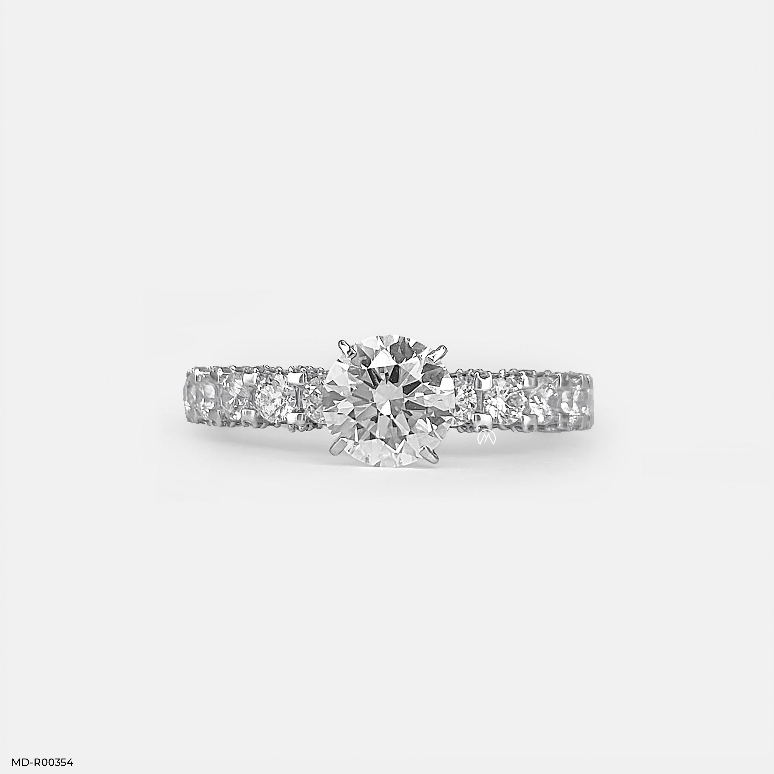 1 Carat Round Classic Side Diamond Ring Platinum 950