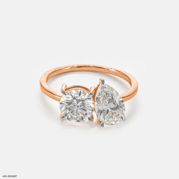 Solitaire Round and Pear Engagement Ring 14K Rose Gold