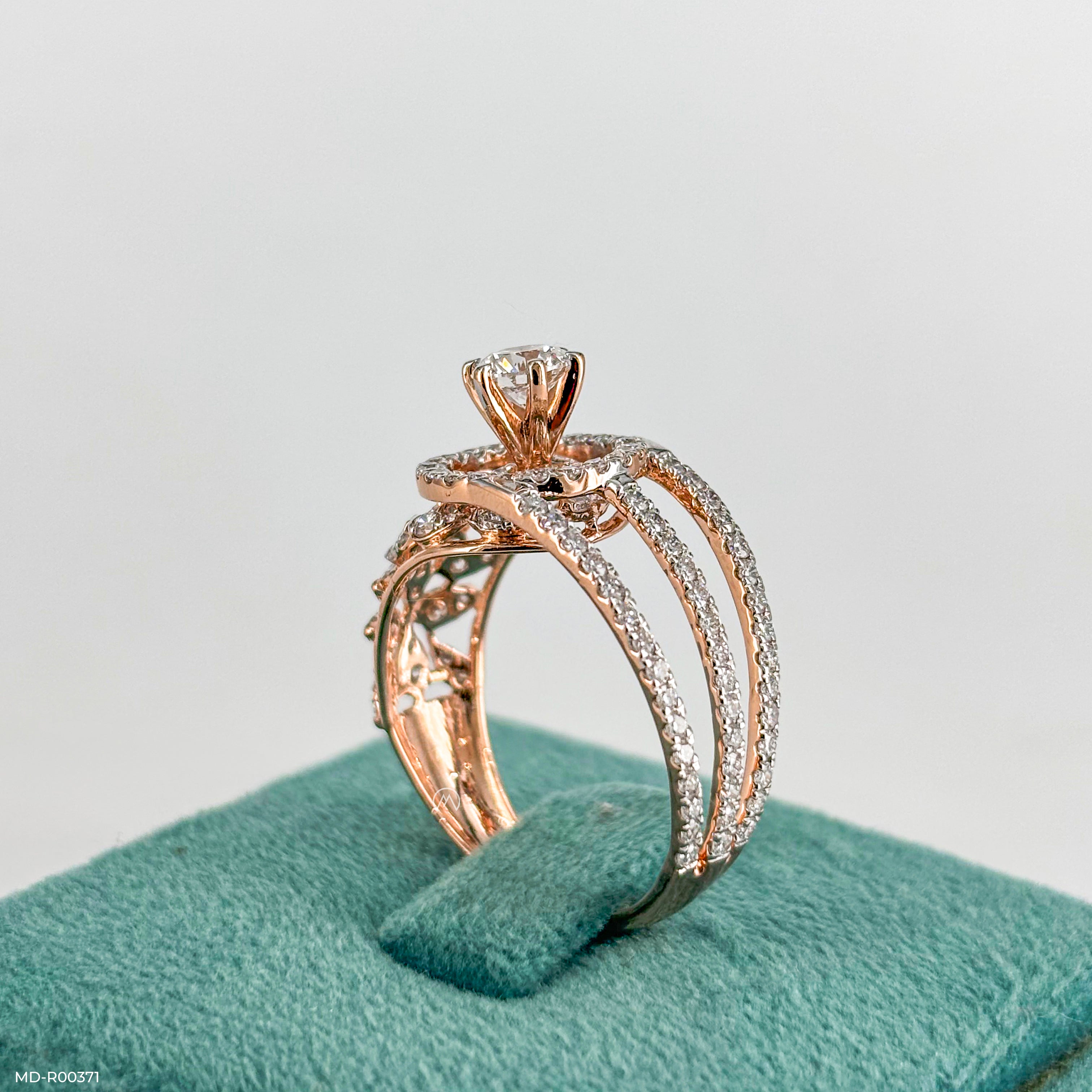 1.75 Carat Floral Cocktail Lab Diamond Ring 14K Rose Gold