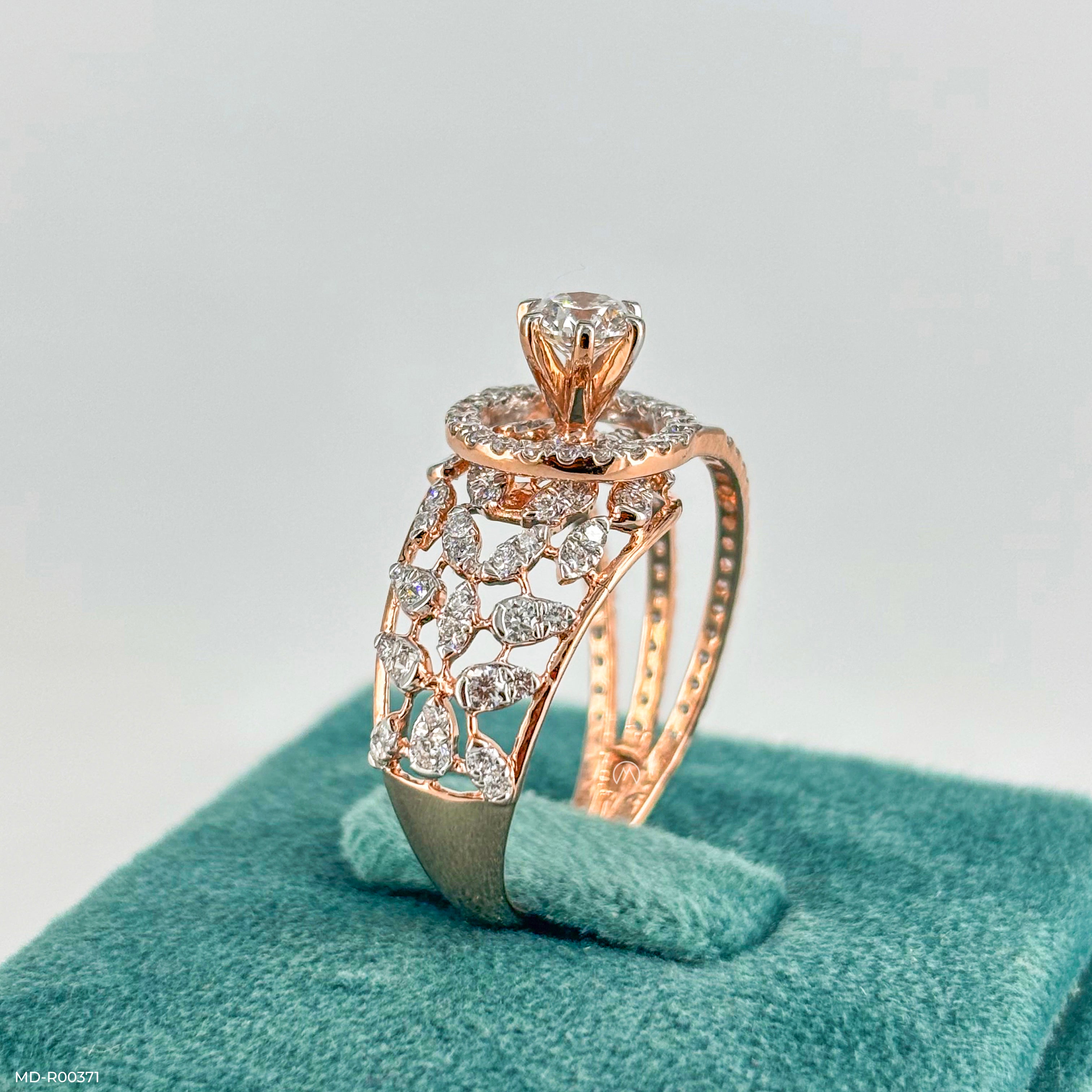 1.75 Carat Floral Cocktail Lab Diamond Ring 14K Rose Gold