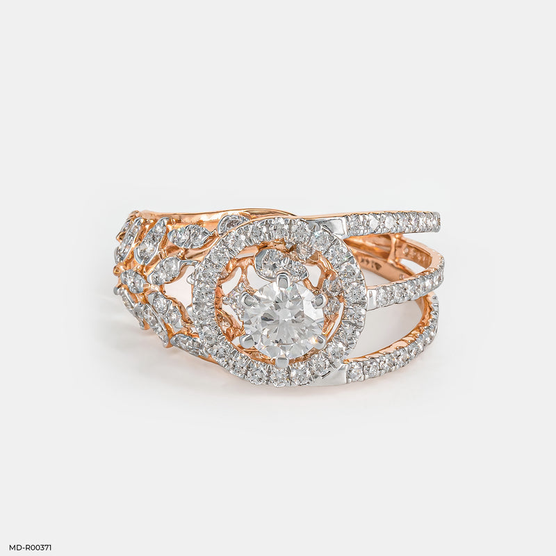 Floral Cocktail Diamond Ring 14K Rose Gold