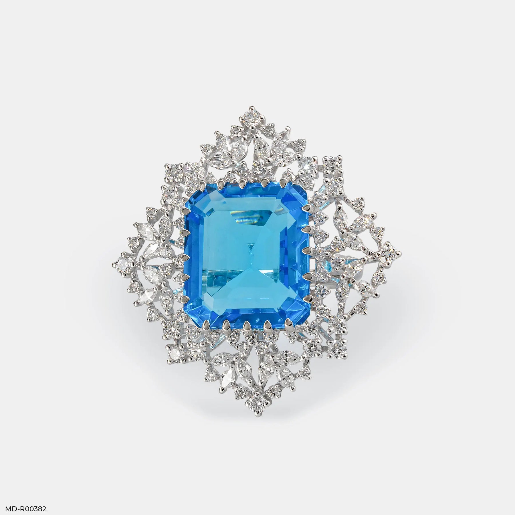 Glacial Floral Blue Diamond Rings 9K Yellow Gold