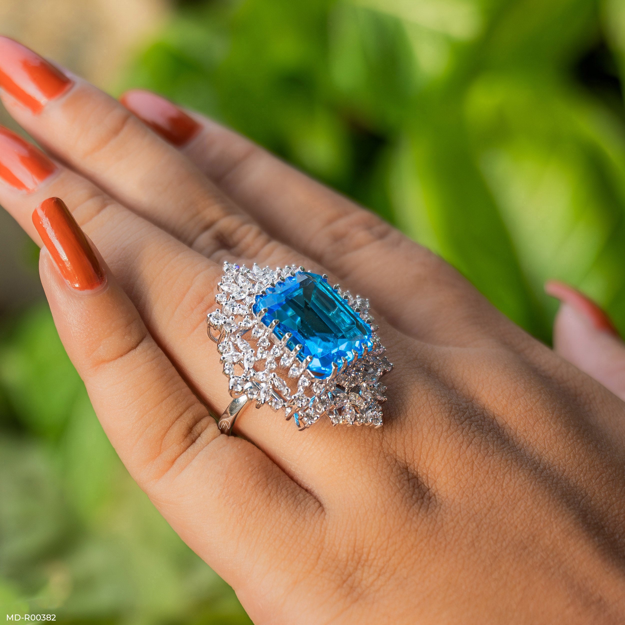 Glacial Floral Blue Diamond Ring