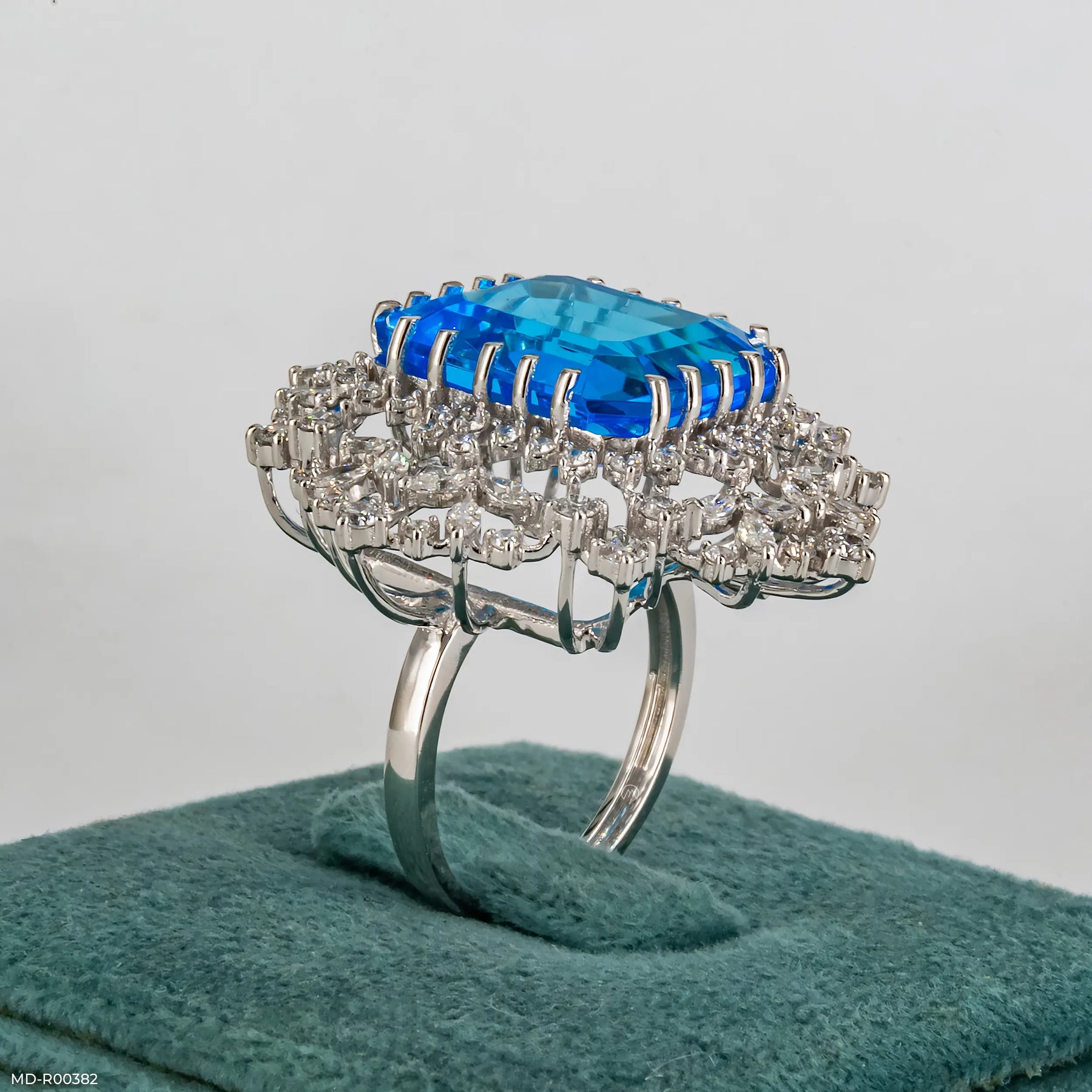 Glacial Floral Blue Diamond Rings 9K Yellow Gold