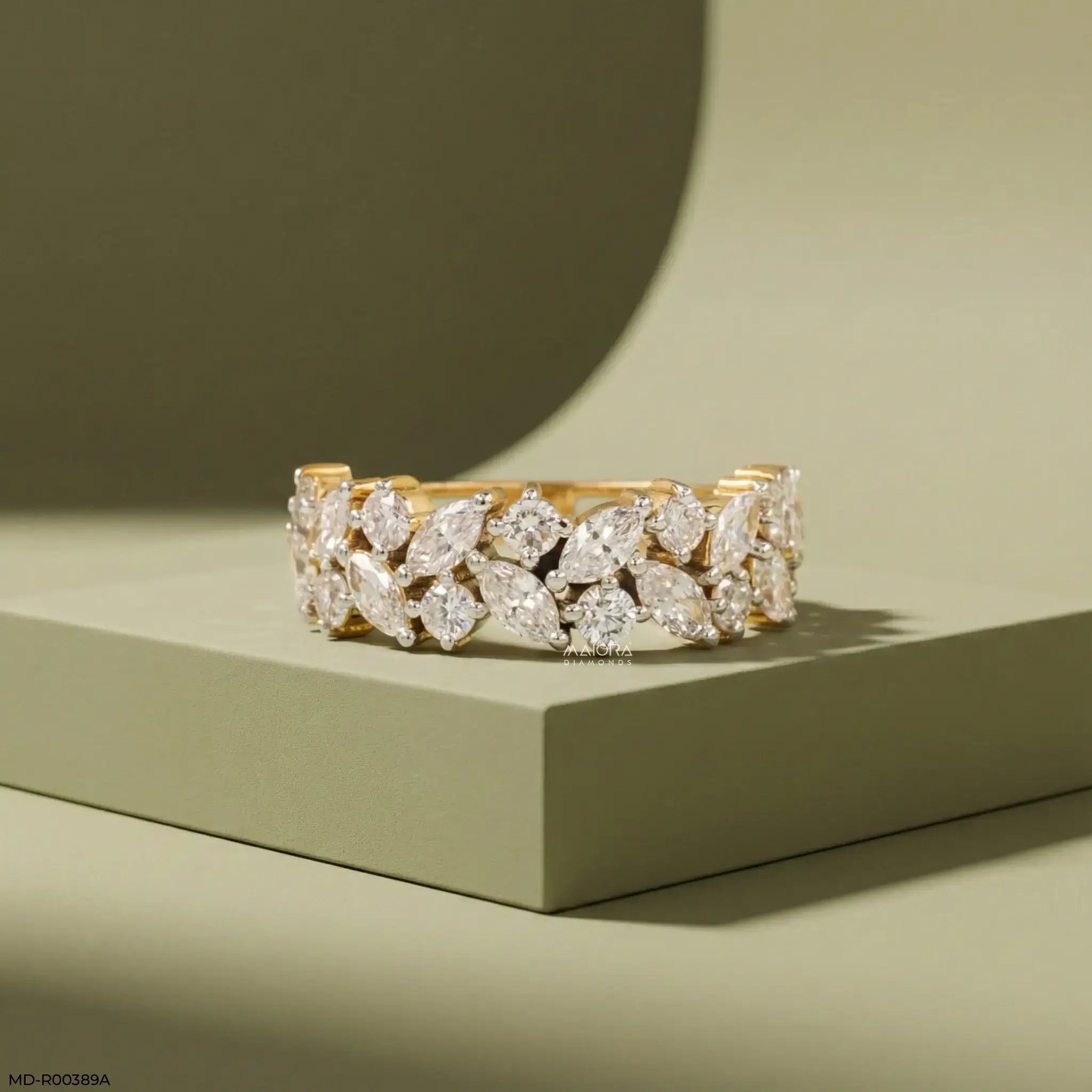 1.5 Carat Royal Cluster Lab Diamond Band Ring 9K Yellow Gold