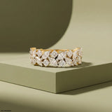 1.5 Carat Royal Cluster Lab Diamond Band Ring 9K Yellow Gold