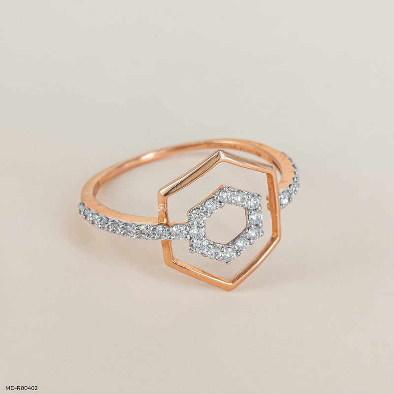 Hexagon Perfection Diamond Rings 14K Rose Gold