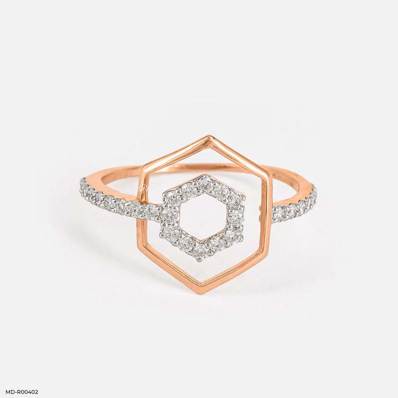 Hexagon Perfection Diamond Rings 14K Rose Gold