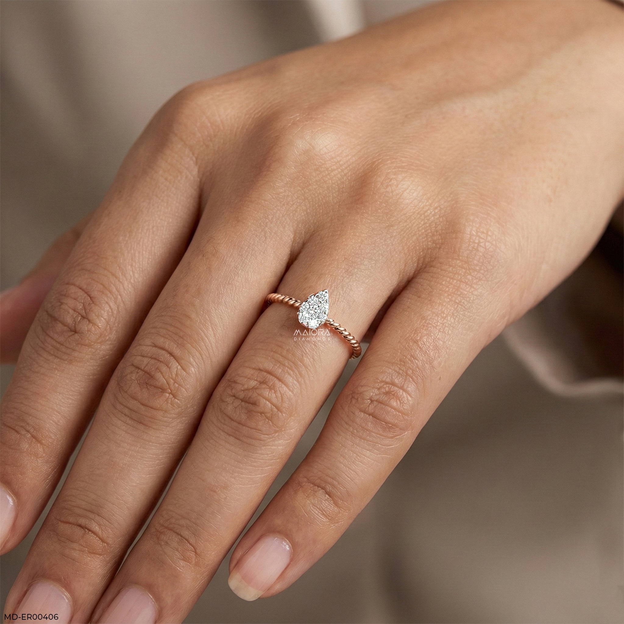 0.15 Carat Classy Leaf Lab Diamond Ring 14K Rose Gold