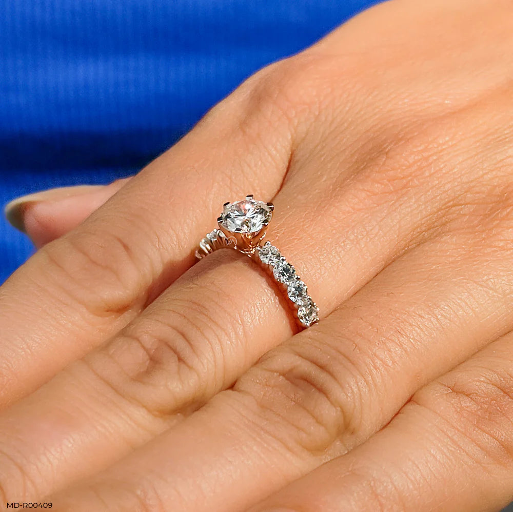 1 Carat Round Solitaire Diamond Ring 9K White Gold