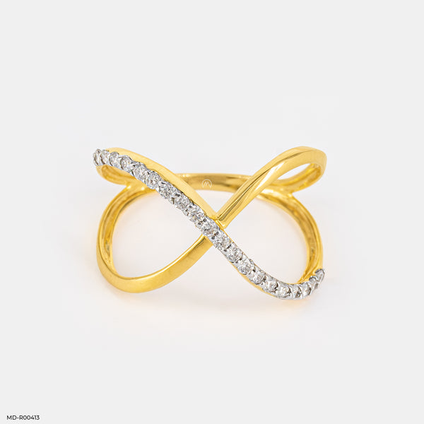 Fancy Wave Diamond Ring 14K Yellow Gold