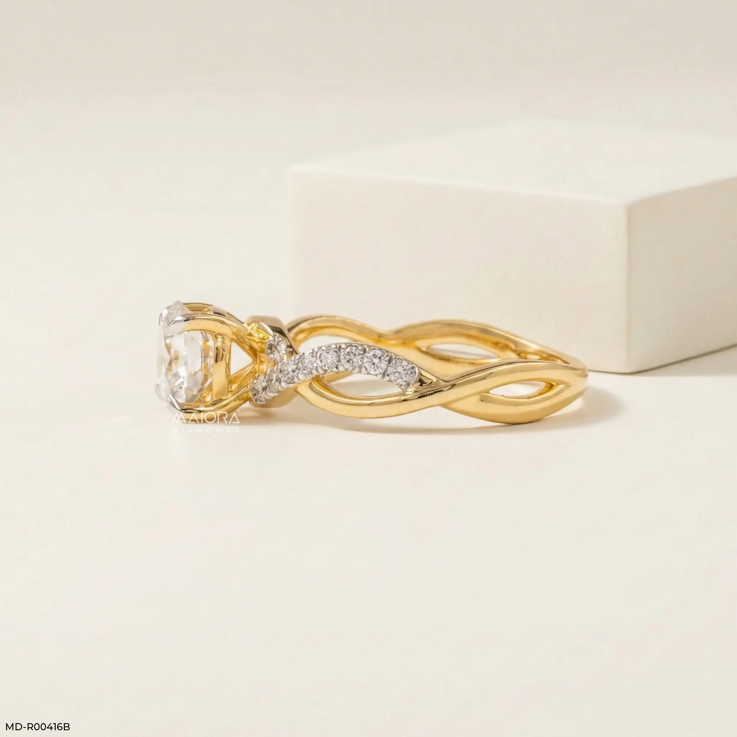 1.25 Carat Criss Cross Solitaire Lab Diamond Ring 14K Yellow Gold