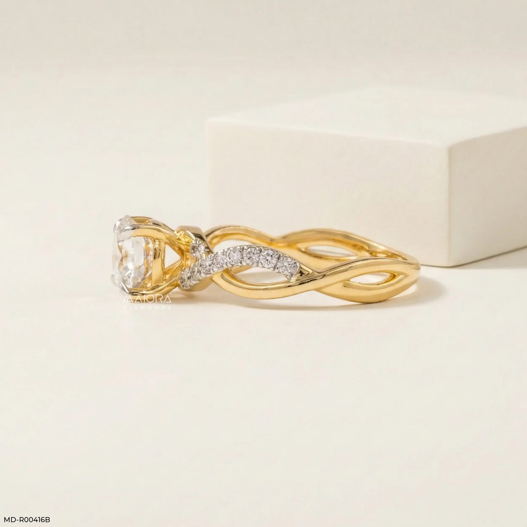 1.25 Carat Criss Cross Solitaire Lab Diamond Ring 14K Yellow Gold