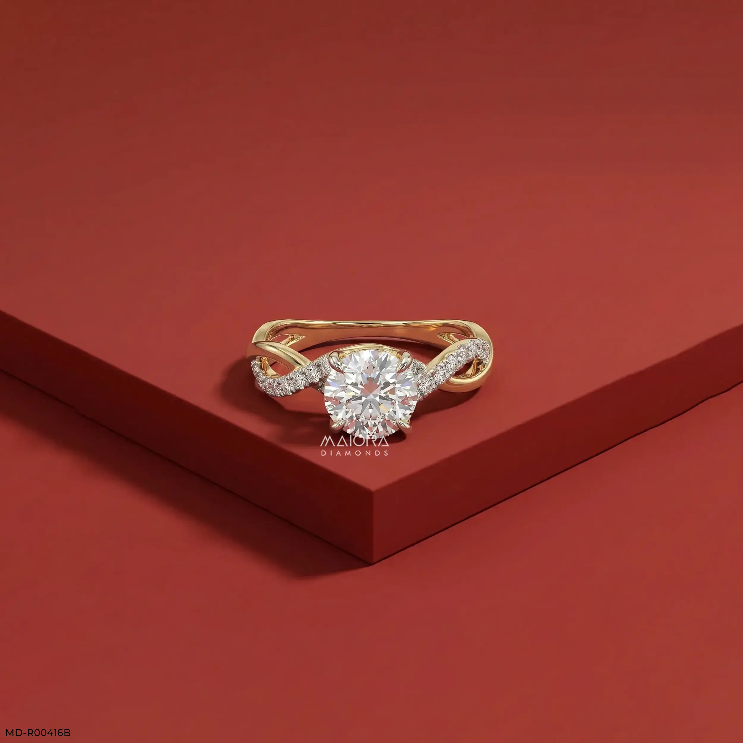 1.25 Carat Criss Cross Solitaire Lab Diamond Ring 14K Yellow Gold