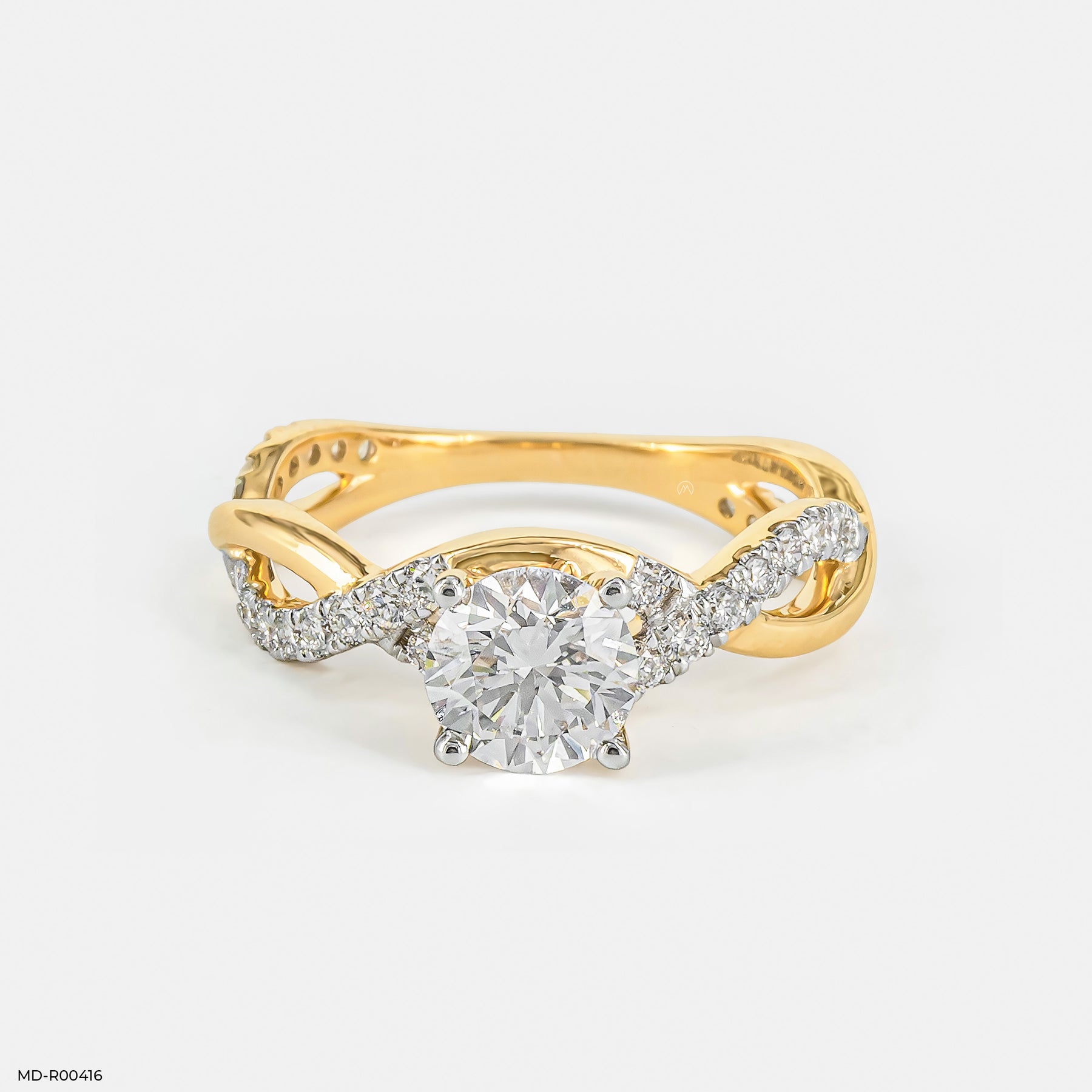 Criss Cross Solitaire Diamond Ring 14K Yellow Gold