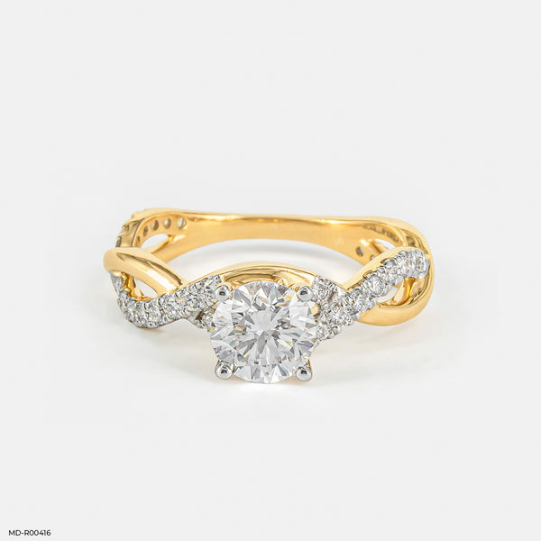 Criss Cross Solitaire Diamond Ring14K Yellow Gold