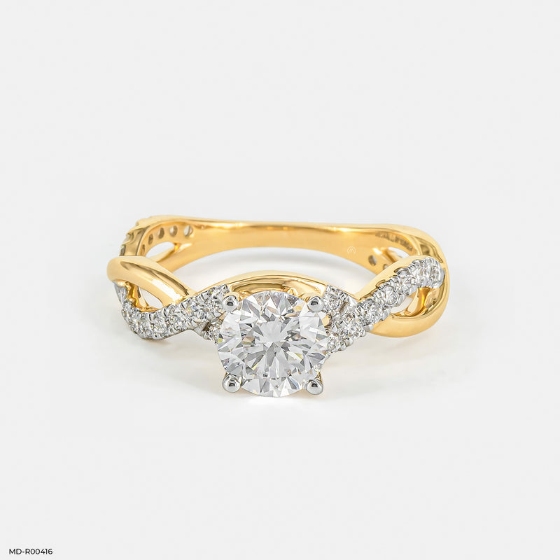 Criss Cross Solitaire Diamond Ring14K Yellow Gold