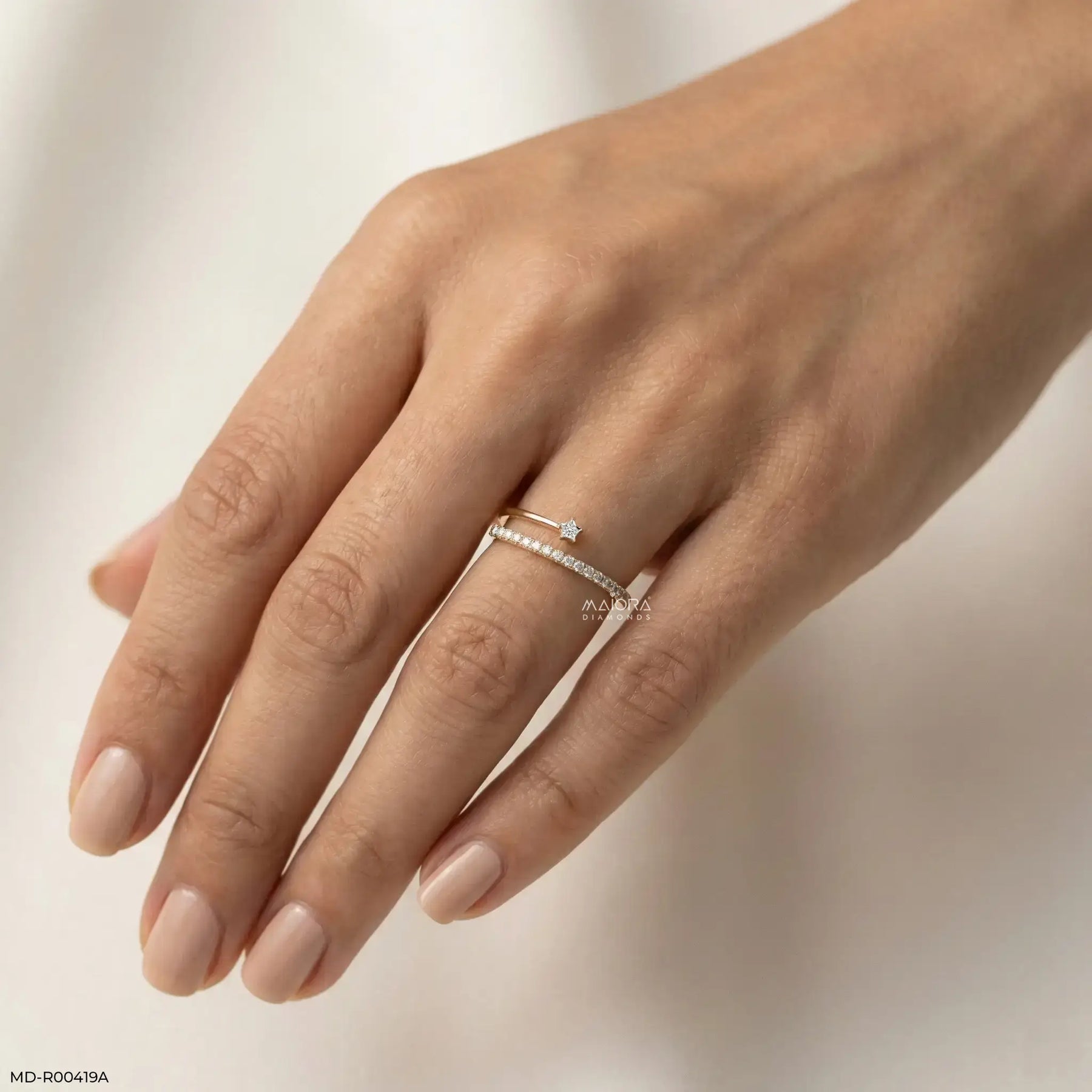 0.20 Carat Star Diamond Open Band Ring 9K Yellow Gold