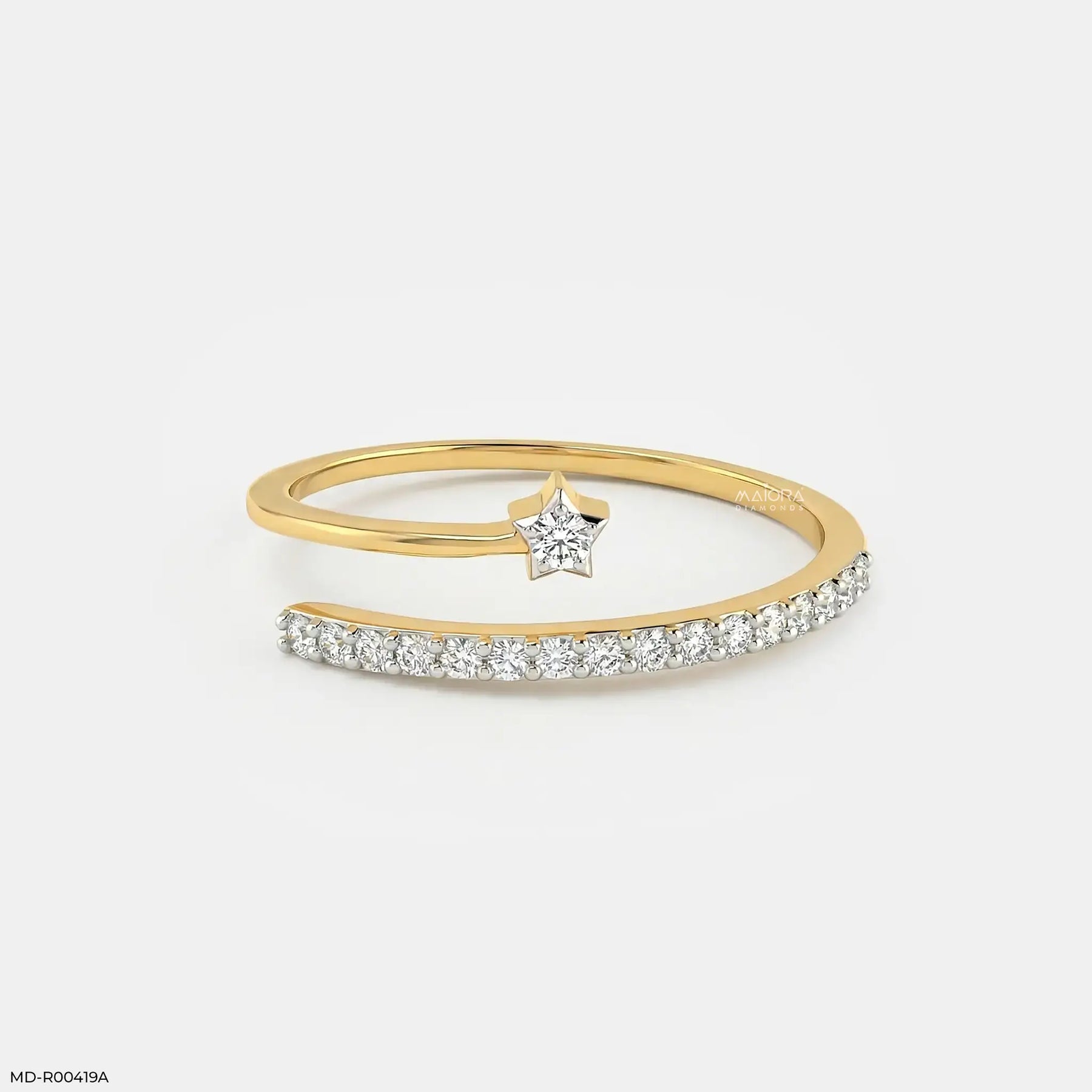 0.20 Carat Star Diamond Open Band Ring 9K Yellow Gold