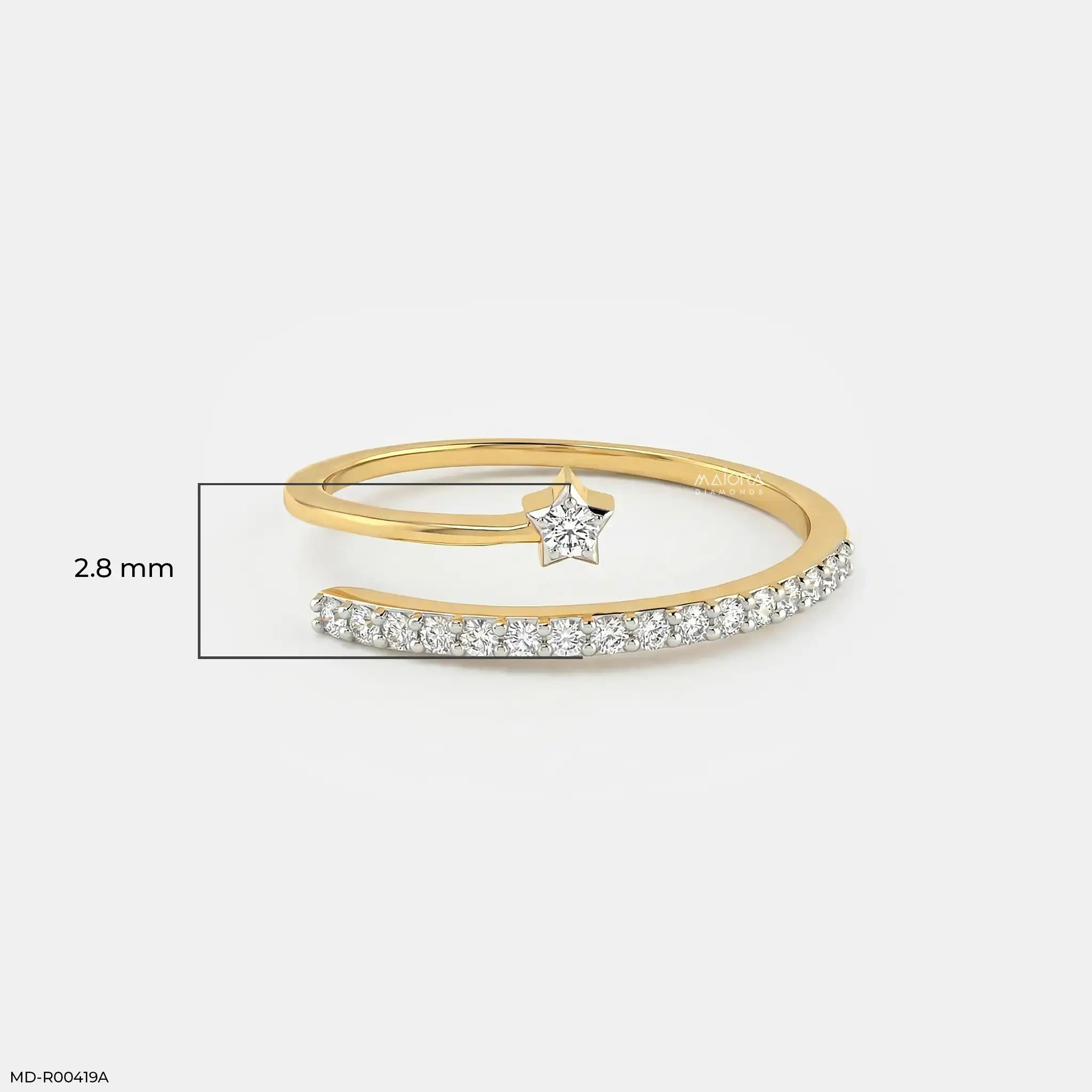 0.20 Carat Star Lab Diamond Open Band Ring 9K Yellow Gold