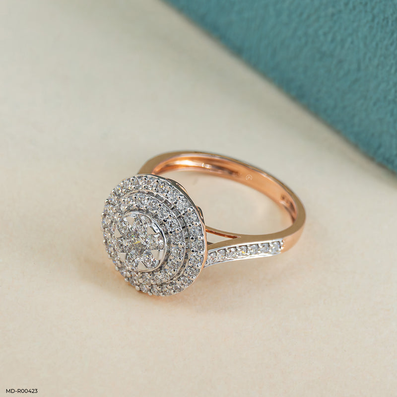 The Sunburst Halo Cluster Lab Diamond Ring 14K Rose Gold