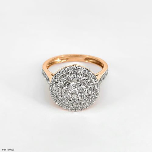 The Sunburst Halo Cluster Lab Diamond Ring 14K Rose Gold