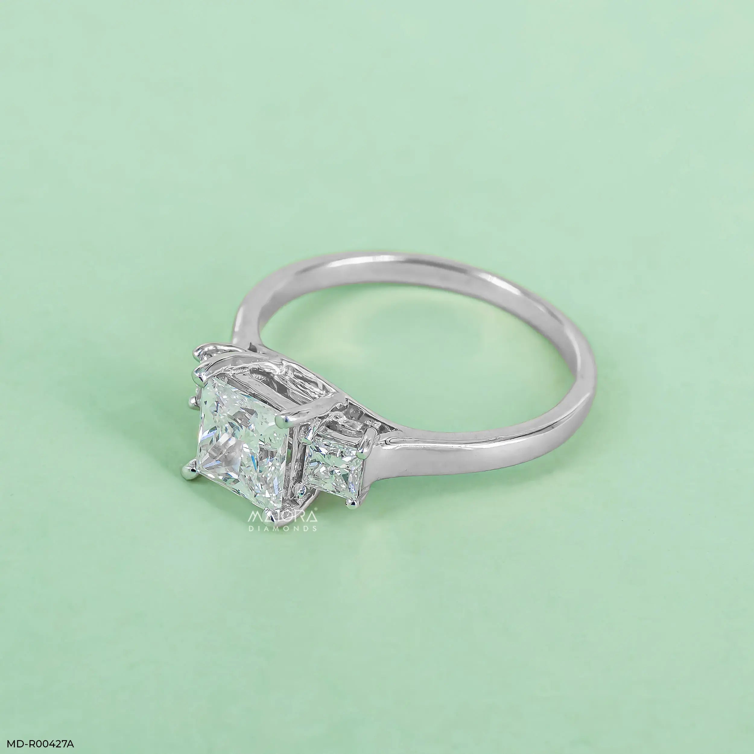 0.95 Carat Princess Three Stone Ring 14K White Gold