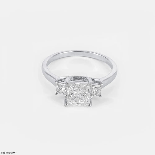 0.95 Carat Princess Three Stone Ring 14K White Gold