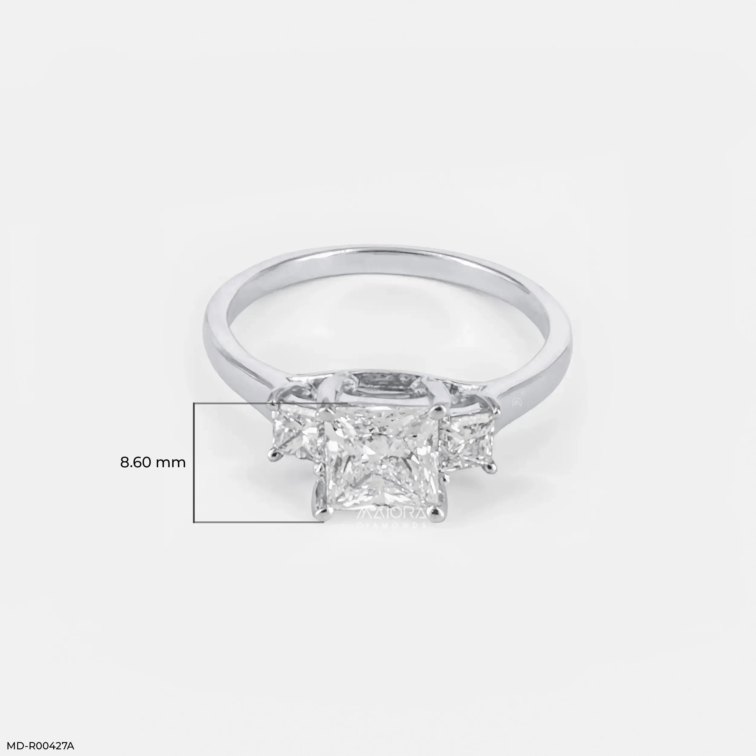 0.95 Carat Princess Three Stone Ring