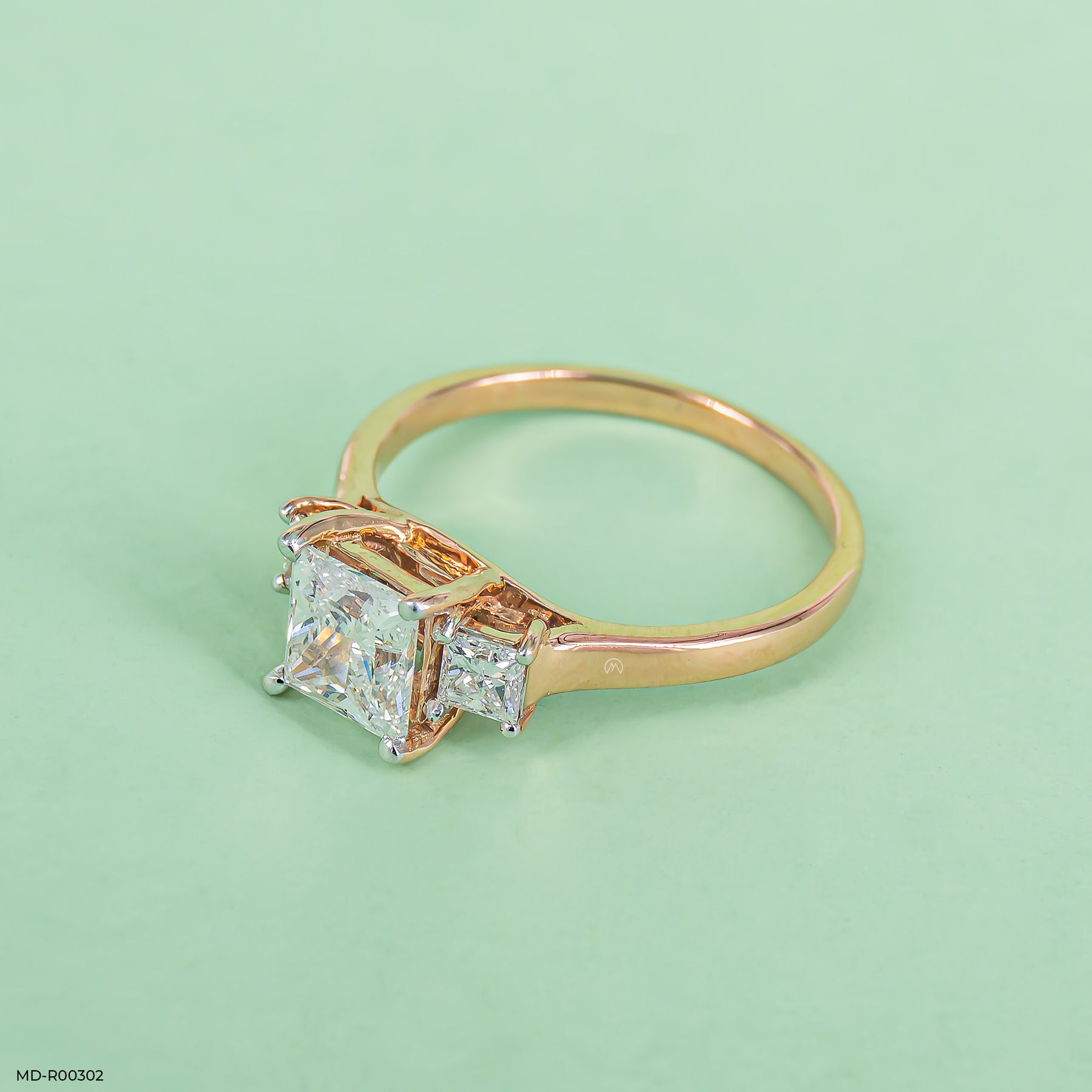 Princess Three Stone Ring 9K Rose Gold