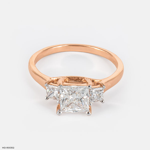 1 Carat Classic Princess Three Solitaire Ring 14K Rose Gold