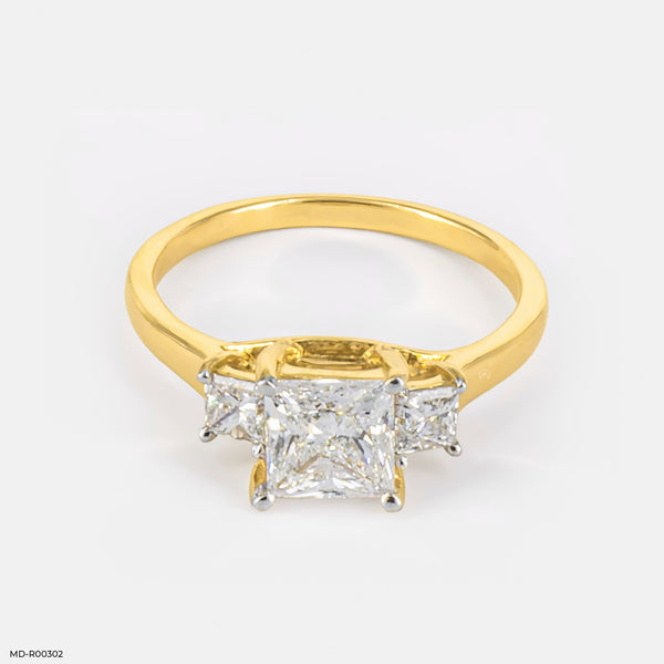 1Ct Princess Three Stone Diamond Rings 14K Yellow Gold