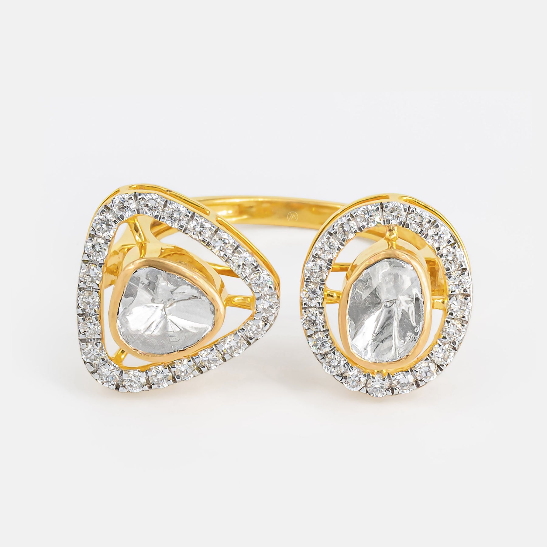 0.5 Carat Duality Polki Lab Diamond Bypass Ring 18K Yellow Gold