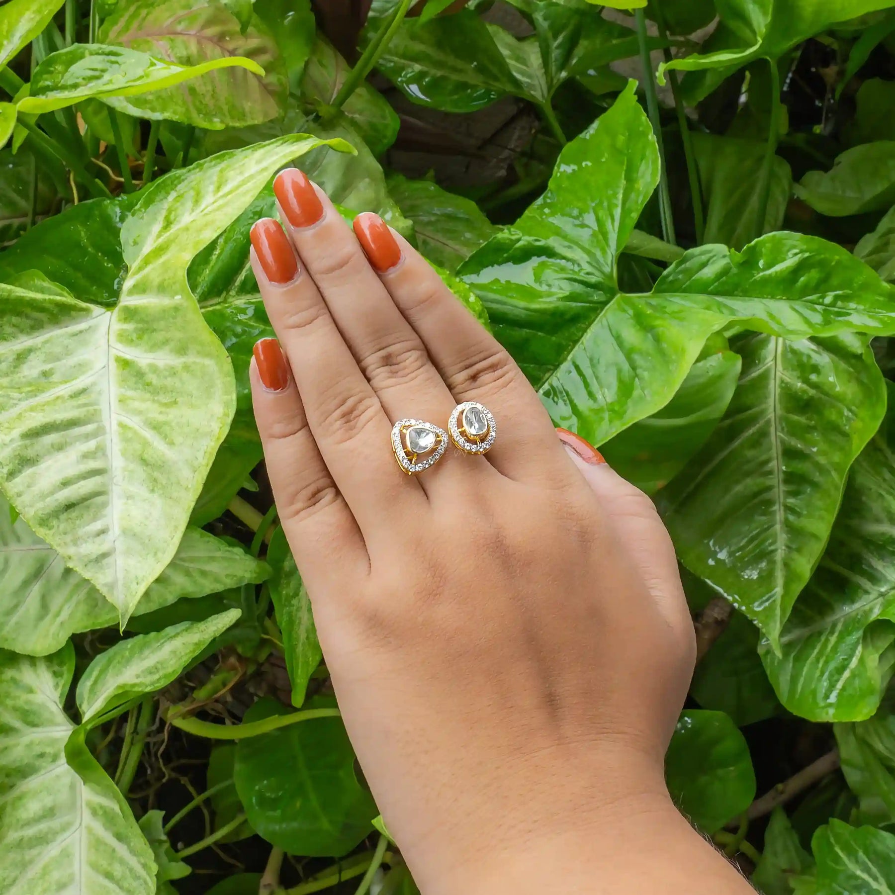 0.5 Carat Duality Polki Lab Diamond Bypass Ring 18K Yellow Gold