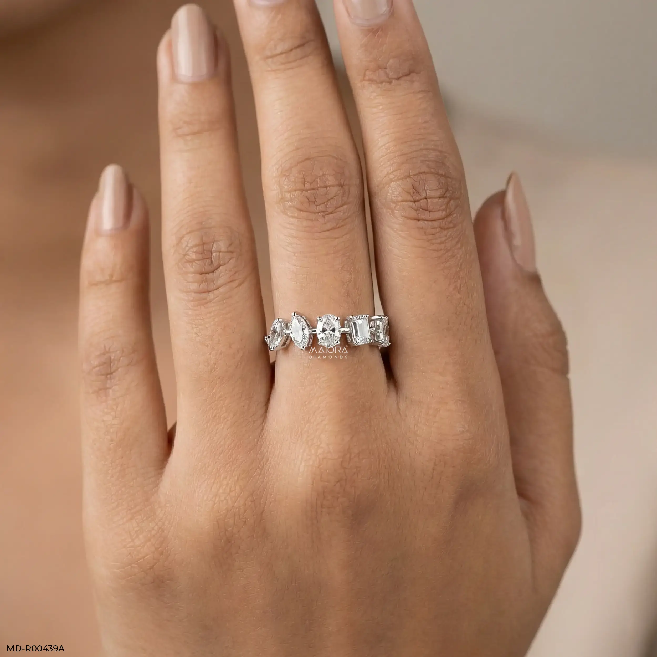 1.45 Multi Fancy Shape Lab Diamond Band Ring 9K White Gold