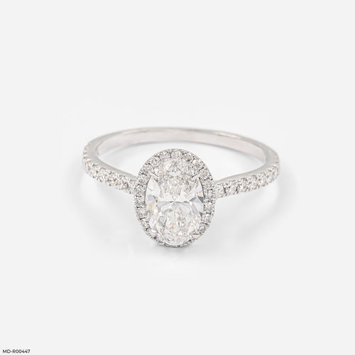 1 Carat Oval Solitaire Halo Lab Diamond Ring 14K White Gold