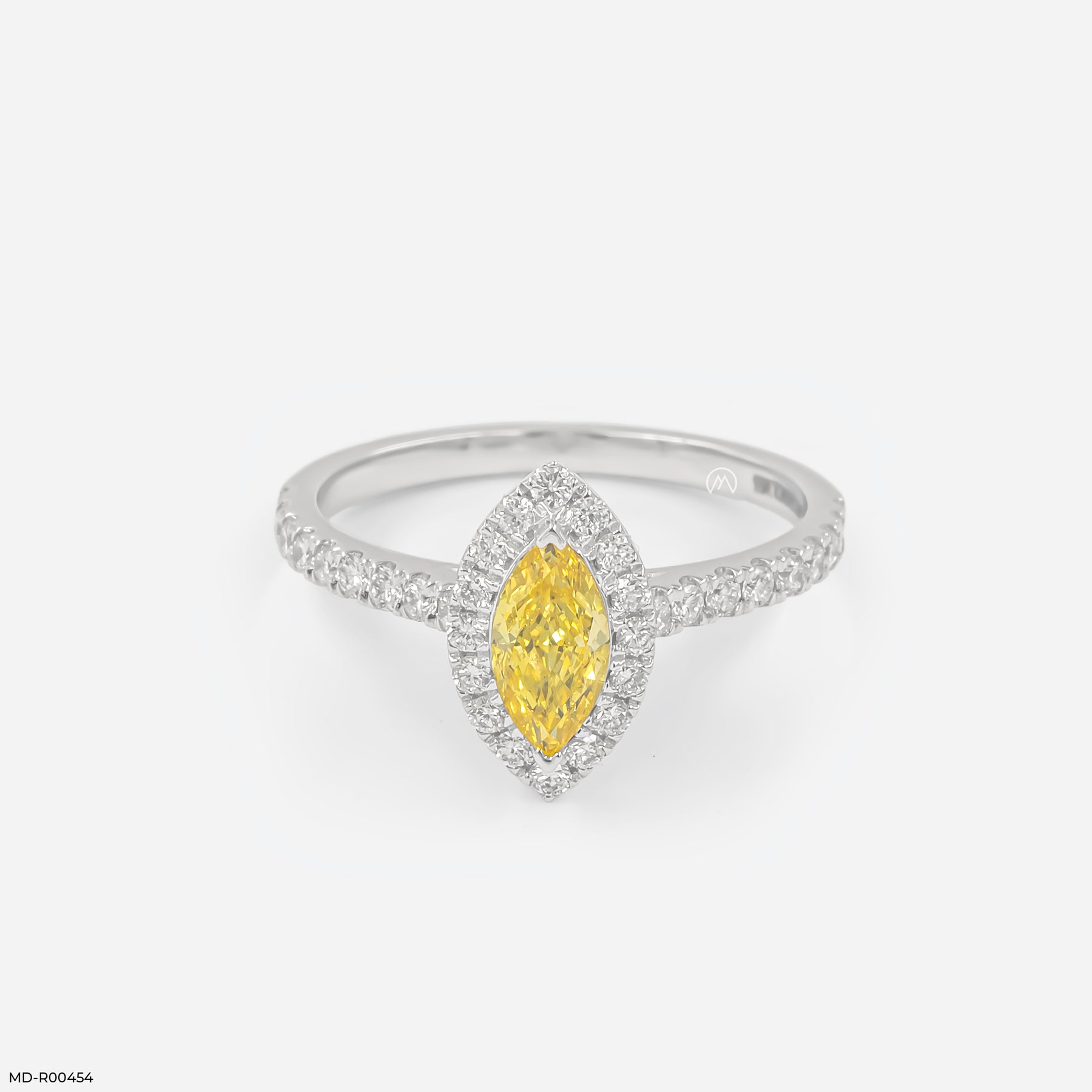 1 Carat Golden Spire Halo Lab Diamond Ring 14K White Gold