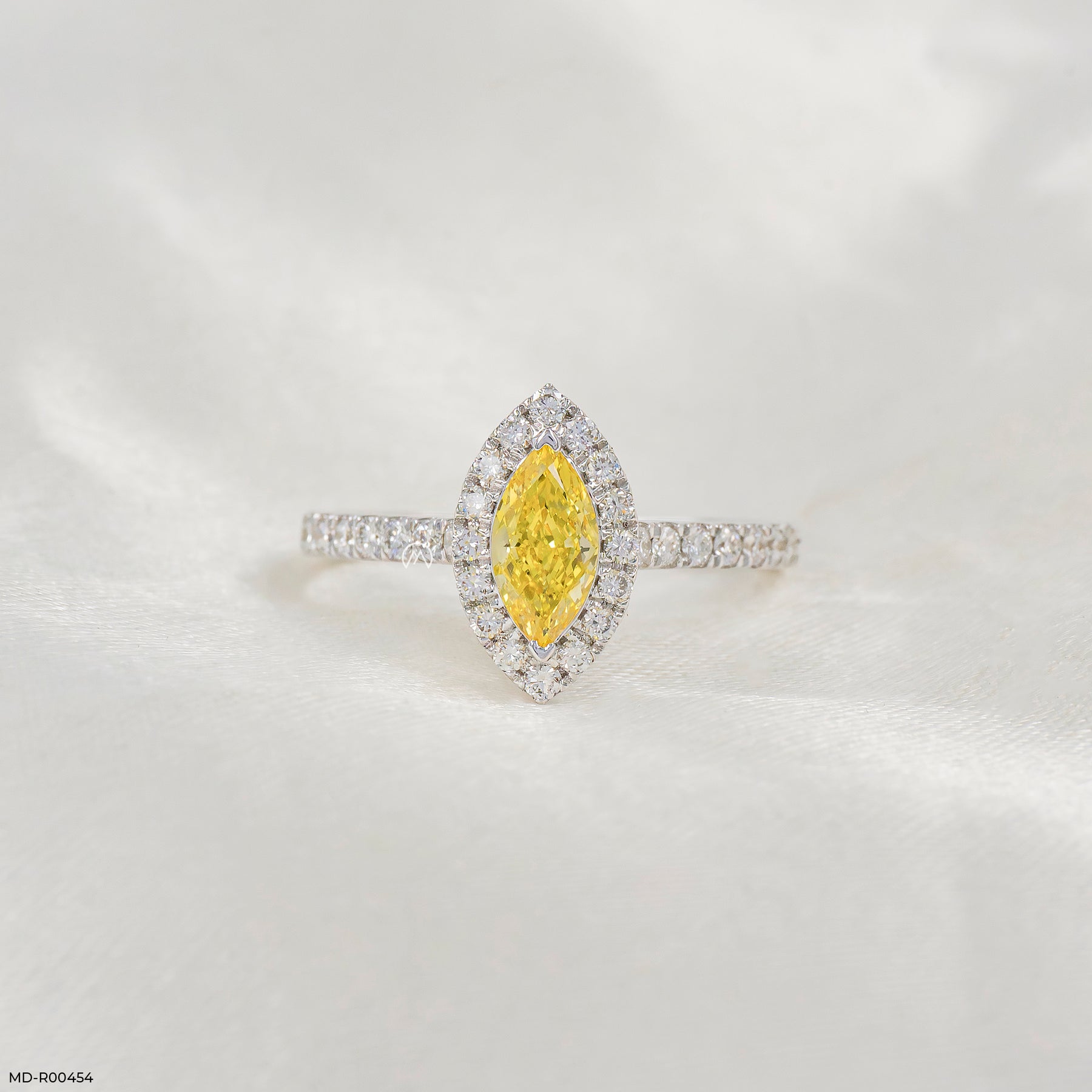 1 Carat Golden Spire Halo Lab Diamond Ring 14K White Gold