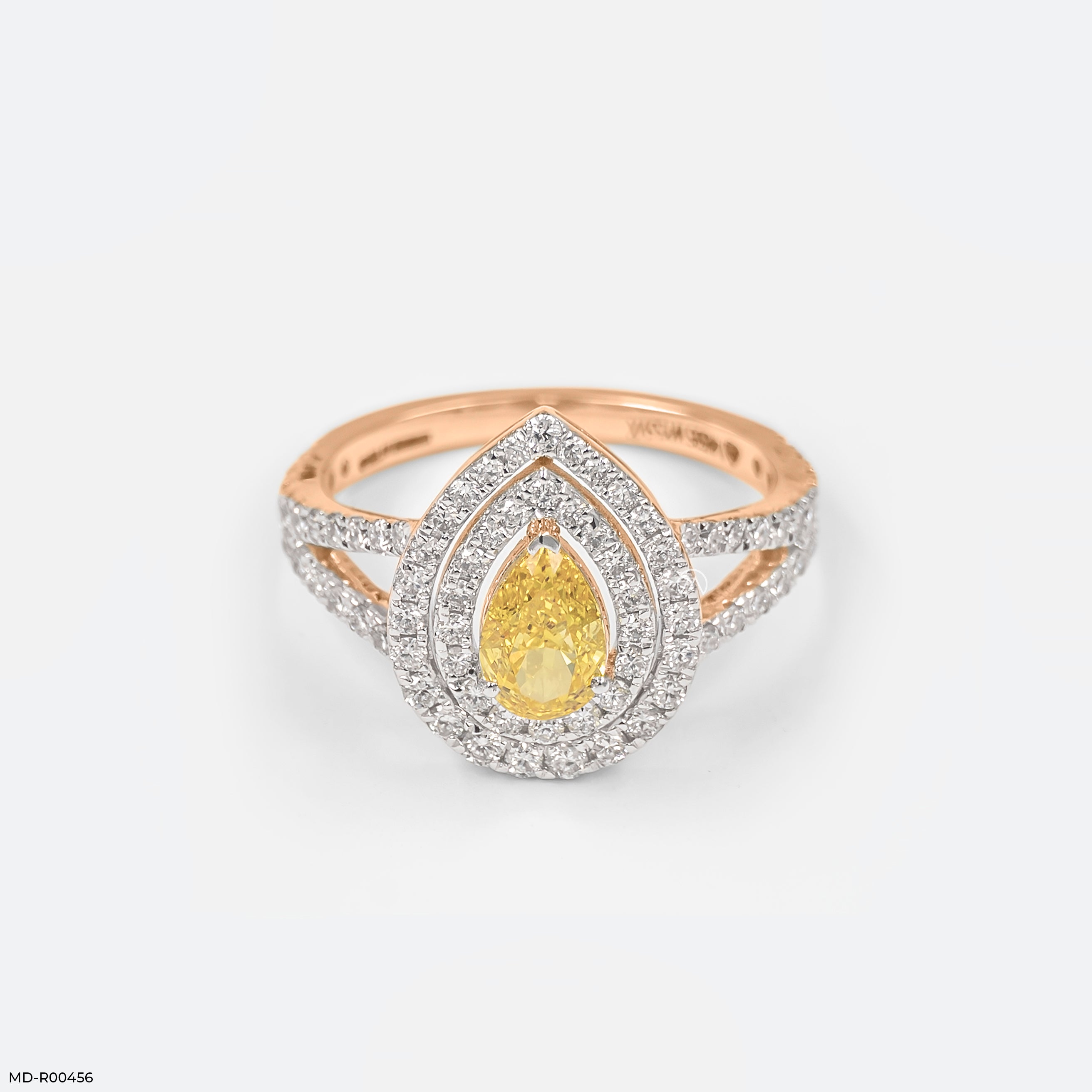 1.5 Carat Canary Teardrop Split-Shank Diamond Rings 9K White Gold