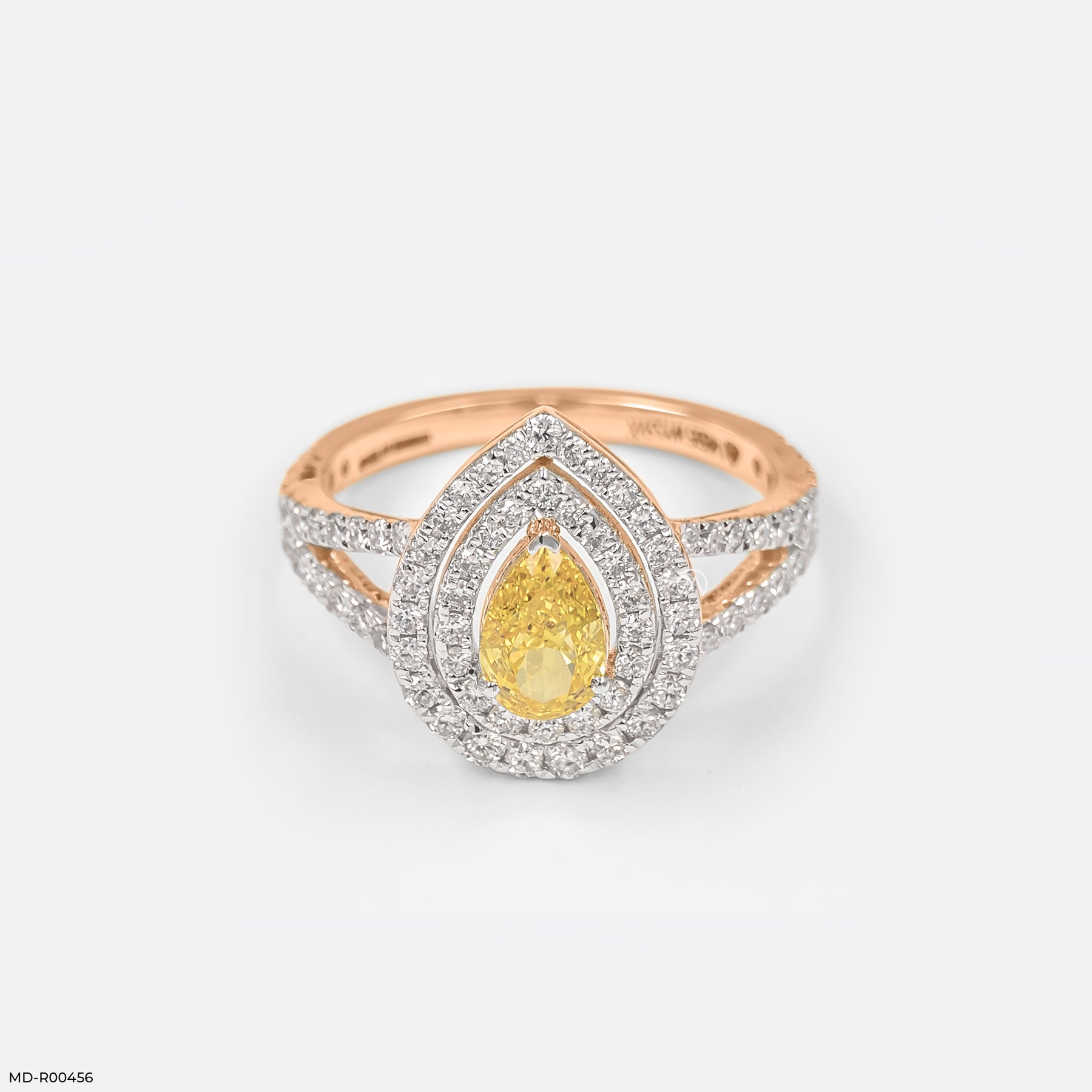 1.5 Carat Canary Teardrop Split-Shank Diamond Rings 14K Rose Gold