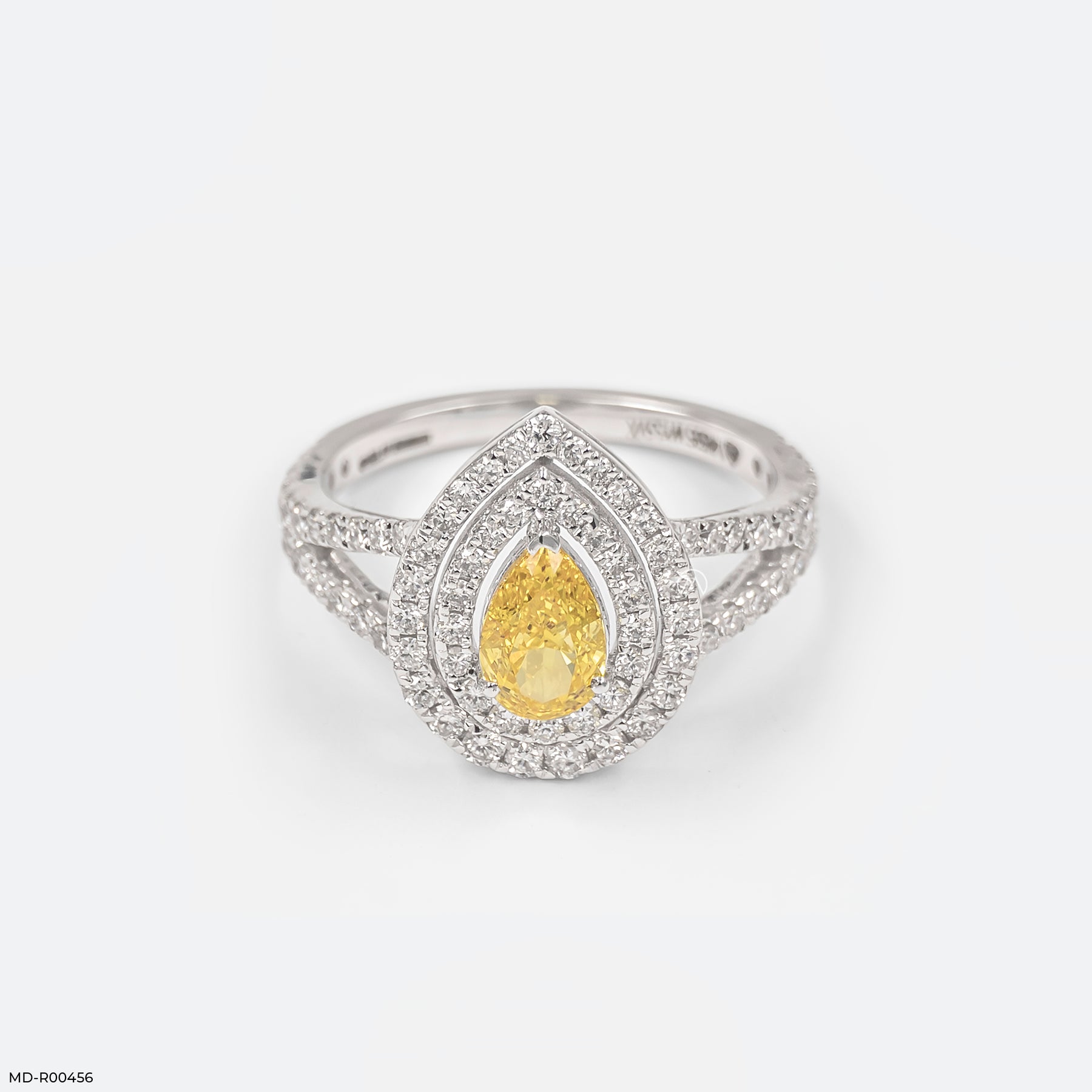 1.5 Carat Canary Teardrop Split-Shank Lab Diamond Ring 14K White Gold