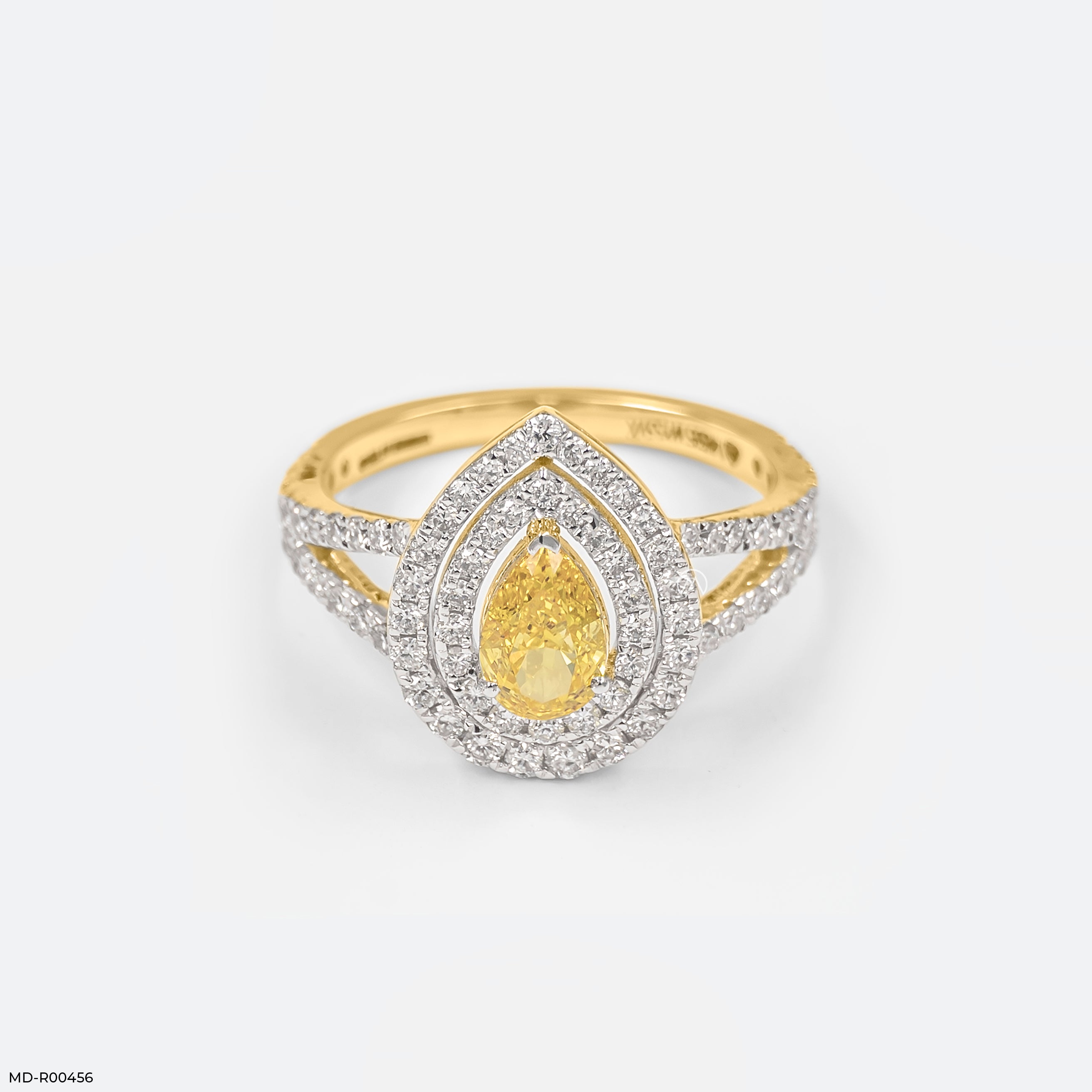 1.5 Carat Canary Teardrop Split-Shank Diamond Rings 9K White Gold